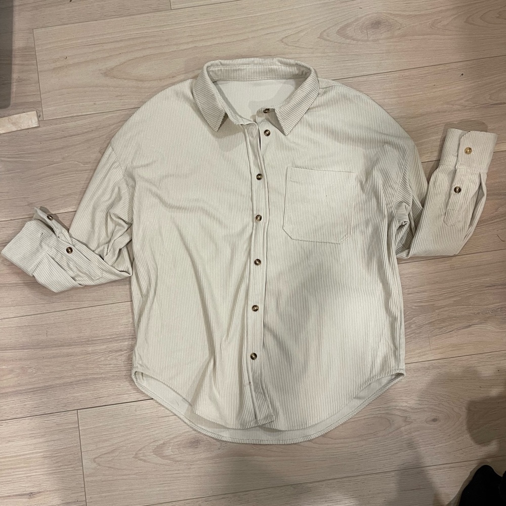 Beige corduroy button down shacket
